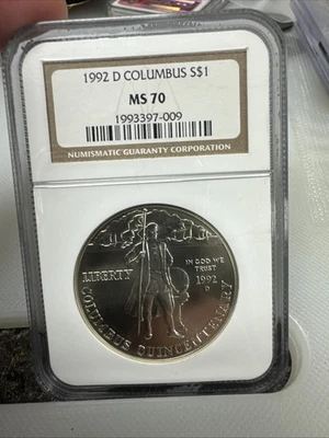 1992 Colombus Dollar NGC MS 70 - Image 1 of 2