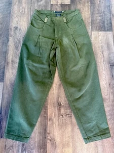 RARE VTG 90s KARL KANI GREEN PLEATED BAGGY PANTS Sz 36 X 32 Metal Plated HIPHOP - Picture 1 of 9