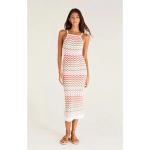 Z Supply Camille Stripe Crochet Midi Dress Womens Size M Cotton Sweater Knit - Picture 1 of 9