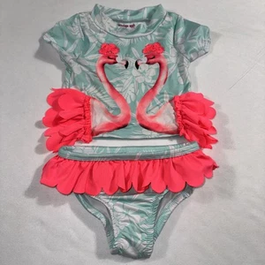 Penelope Mack Niñas Pequeñas Flamenco 3D Volantes Rashguard 2 Piezas Talla 3T - Imagen 1 de 9