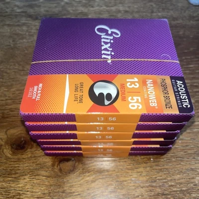 Set 6 Corde Chitarra Acustica Elixir Nanoweb Medium 13-56 Bronzo Fosforo 16102 - Immagine 1 di 4