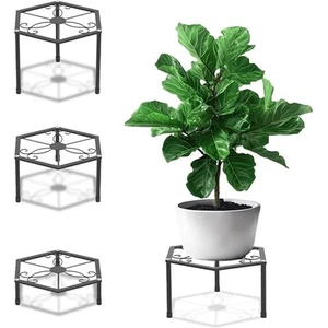 Small Metal Plant Stand - 3-Pack Black Short Flower Pot Stand, Heavy Duty Ant... - Picture 1 of 7