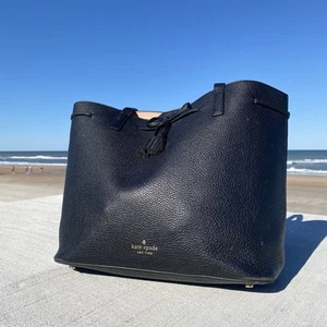 Kate Spade Tote Bag Black Leather Purse Carry On - Picture 1 of 16