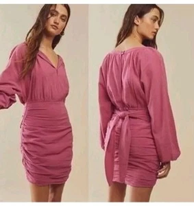 Free People The One & Only Mini Dress Pale Rose Long Sleeves Tie & Button Back M - Picture 1 of 15