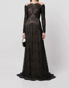 $508 Tadashi Shoji Women's Black Laced Off-The-Shoulder Gown Dress Size 6