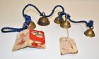 VTG NOS 1955 Bells of Santa set 5 hand engraved brass Palanquin Bells orig rope