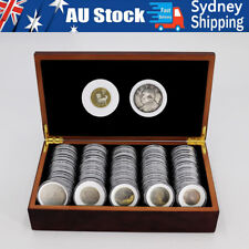 50X 46MM Coin Capsules Storage Box with Wooden Case Holder Collection Display 