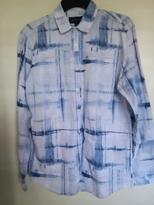 Camisa con botones Inc International Concepts para hombre mediana blanca azul mezcla de lino - Imagen 1 de 3