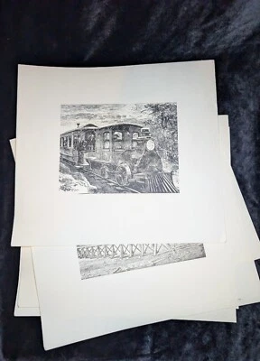 Set Of 5 Train Themed Wood Prints Decor Black And White Steam Train - Image 1 of 4