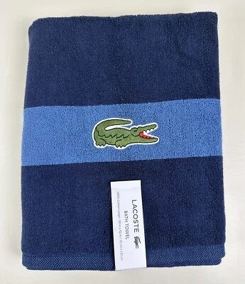 Toalla de baño Lacoste azul marino 100 % algodón 30" x 52" logotipo de cocodrilo grande nueva con etiquetas nueva Foto 1 de 4