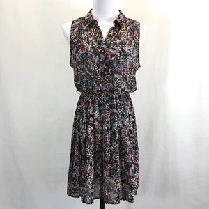Vestido American Rag Transparente Negro Floral Sin Mangas Mujer Mediano Botones Plisado - Imagen 1 de 8