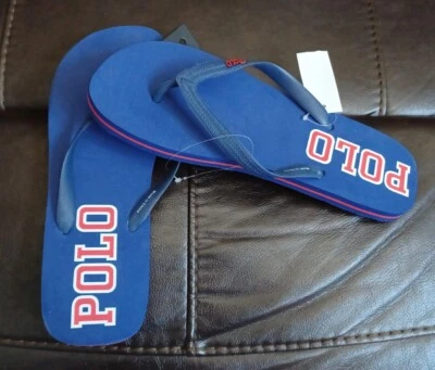 SANDALIA POLO RALPH LAUREN PONY CHANCLAS ZAPATOS ~ Azul Marino Rojo ~ Hombres 13 ~ Nuevo con Etiquetas Foto 1 de 4