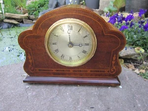 Edwardian Mahogany Marquetry Mantel Clock/Timepiece, Battery Movement - Picture 1 of 11