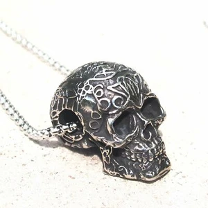 MOYON Vintage Gothic Mens Punk Biker Skull Pendant Necklace Men Stainless Steel - Picture 1 of 5