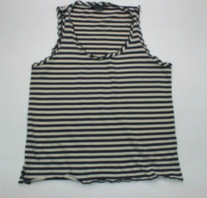 Ralph Lauren Womens Tank Top Blue Ivory Stripe Ruffled Slim Fit Size Large EUC - Picture 1 of 8