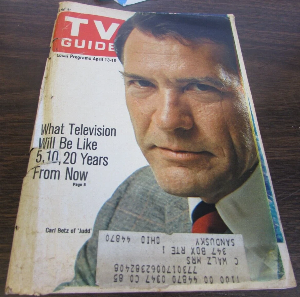 VINTAGE TV GUIDE  - APRIL 13TH. 1968 - CARL BETZ - JUDD COVER - VG. - Image 1 of 1
