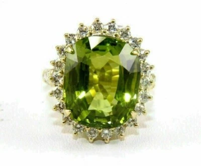 7.54 Ct Oval Cut Natural Peridot & Diamond Wedding Ring 14k Yellow Gold Size 8 - Image 1 of 4