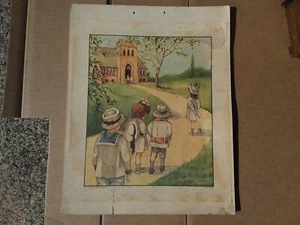 Vintage Children Walking To School Print Education Art Decor Collect Antique - Picture 1 of 3