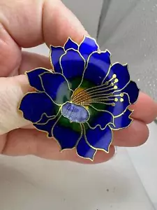 Spilla spilla fiore cloisonne smalto blu verde vintage oro M-5002 - Foto 1 di 3