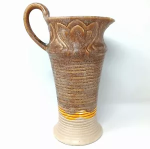 Vintage Beswick Large Brown Art Deco Ribbed Lotus Floral Jug Vase No. 140 Tall - Picture 1 of 10