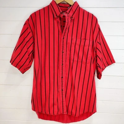 Camisa De Colección Bugle Boy Años 90 ROJA Rayas Botón Manga Corta Para Hombre L Patinador Callejero  Foto 1 de 4