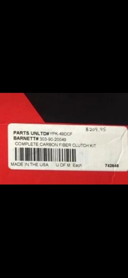 Barnett 离合器套件 - 碳纤维 303-90-20049 01-13 雅马哈 WR250F 01-07 YZ250F — 第 1/1 张图片