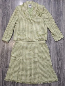 Conjunto de traje falda de tweed a cuadros vintage años 90 Carissimo 2 piezas verde para mujer talla 22 - Imagen 1 de 12