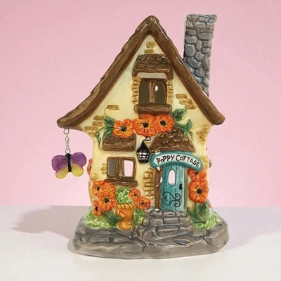 Blue Sky Clayworks Poppy Cottage Butterfly Floral Candle House - Image 1 of 2