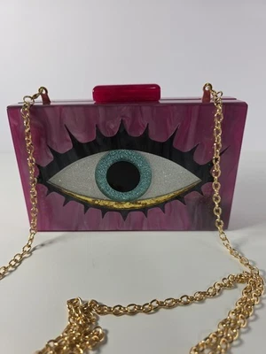 Cartera sin asas Evil Eye púrpura marco de resina con joyas coleccionable ojo azul Foto 1 de 4