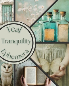 Teal Tranquility Ephemera Kit 60 Vintage Printable Collage Sheets for Journals - Picture 1 of 5