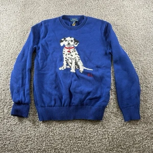 Polo Ralph Lauren Sweater Boys Large Blue Dog Dalmatian Knit Preppy Rare Comfort - Picture 1 of 9