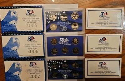 2005,06,07 Proof State Quarter Sets Gem DCam Original Box & COA 15 Coins CN-Clad - Image 1 of 4