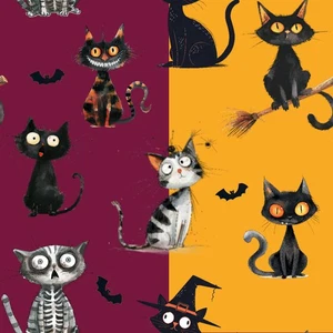 NEW Halloween Cats Fabric 2 Stunning Designs Metres/Fat/Long/Quarter 100% Cotton - Picture 1 of 9