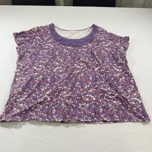 Laura Scott 2X Purple, Pink and Blue Floral Pullover Short Sleeve Top - Picture 1 of 13