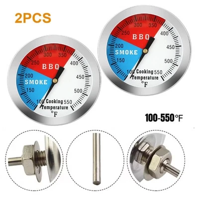 2pcs Temperature Thermometer Gauge Barbecue BBQ Grill Smoker Pit Thermostat US