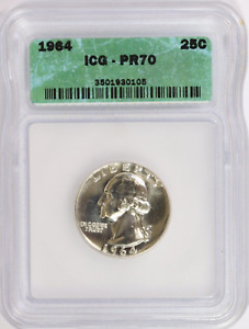 1964 ICG 25C Silver Washington Quarter Dollar Proof PR70