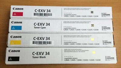 OEM Canon C-EXV 34 Toner Set of 1 of each Cyan Magenta Yellow Black - Image 1 of 2