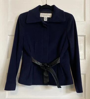 Wool DonCaster Single Breast Leather Belt Women Jacket Sz 8P Quiet Lux Old Money - Image 1 of 4