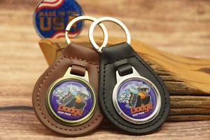 RARE Vtg. 1970s DODGE SCAT PACK RACING Leather CAR Key Chain Ring Fob NOS - Picture 1 of 6