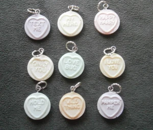 Love Hearts Candy Sweets x 9 Life Size Vtg Acrylic Bracelet Charms Pendant 10.9g - Picture 1 of 7