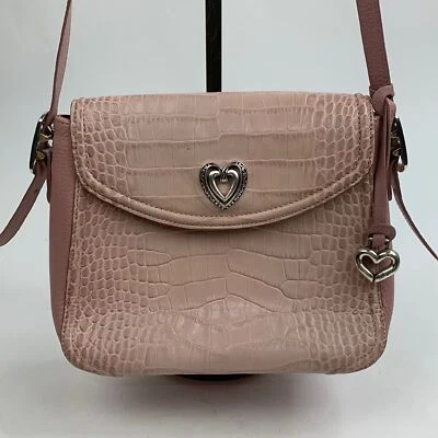 Vintage Brighton Pink croc leather crossbody bag purse Floral lined pockets - Image 1 of 4