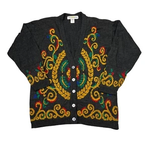 Vintage 90s V-Neck Cardigan Sweater Norton McNaughton Black Womens Small - Picture 1 of 6