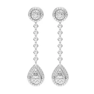 1.75 Carat Natural Round Cut & Pear Cut Diamonds Drop Earrings in 18K White Gold - Picture 1 of 2