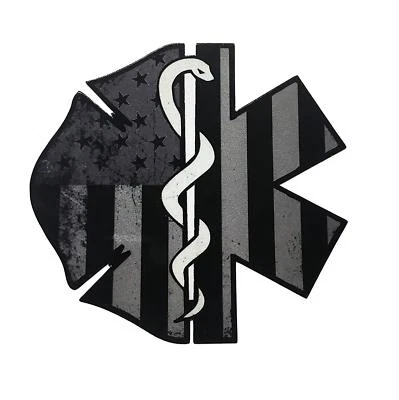 Calcomanía/pegatina reflectante tenue estrella de la vida fuego y EMS caduceo de 4"  Foto 1 de 2