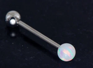 1 Pc 14g 5/8" 5 MM White Fire Opal Stone Ball Internal Threaded Tongue Ring - Picture 1 of 2