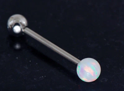 1 Pc 14g 5/8" 5 MM White Fire Opal Stone Ball Internal Threaded Tongue Ring - Image 1 of 2