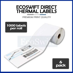 6 EcoSwift Rolls 1000 4 x 6 for Zebra Eltron Direct Thermal Printer 6000 Labels - Bild 1 von 8