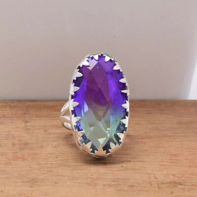 Bi-Tourmaline Gemma 925 Argento Sterling Artigianale Anello Tutti Misura MT-10 - Immagine 1 di 3