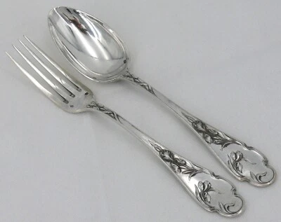 Louis Coignet, couvert de table en argent massif Minerve, Art Nouveau, iris. - Photo 1/4