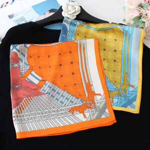 Pure Satin Silk Scarf Bandanna Knit Horse Printed Office Necktie Hairband 21" 